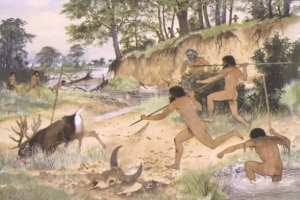 Maurice Wilson illustration of early man hunting